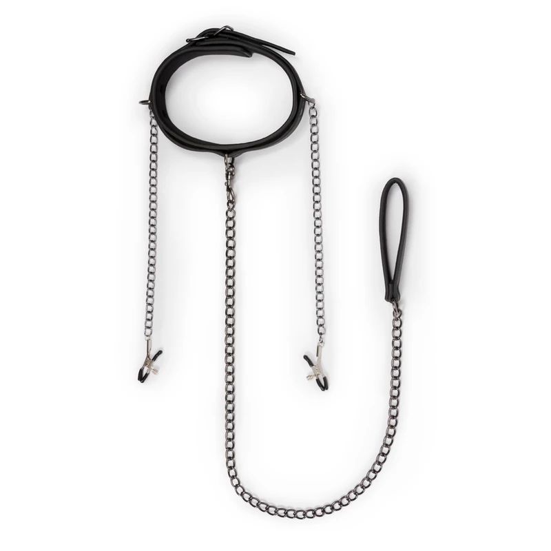 1625143016.ET280BLK_4 Faux Leather Collar with Chain Attachment