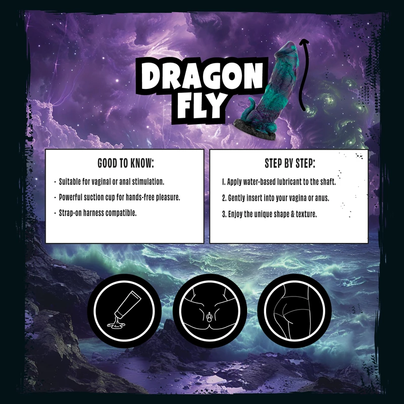 Mythical Mates – Dragonfly Dildo – Purple & Green – 22.6 cm